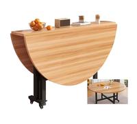 Portable Folding Table, Rolling Kitchen Table, Wooden Space-Saving Console Table, Half-Moon Design, Yellow, 120x75cm/47x29in - Ideal for Small Spaces, Dining & Events