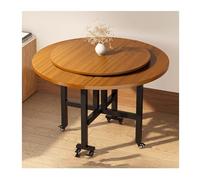Portable Folding Table with Wheels Modern Round Expandable Dining Table Small Space-Saving Table for Living Room Sturdy Wood Construction 100cm Diameter