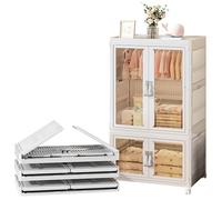 Portable Folding Wardrobe Closet - Clear Magnetic Door Plastic Armoire with Wheels for Easy Storage and Space-Saving Solution
