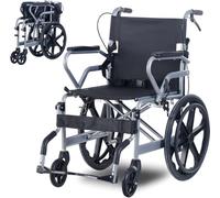 Portable Folding Wheelchairs Lightweight 13.6KG Self Propelled & Attendant Propel Wheelchair with Brakes, Safety Belt Adjustable Footrest (Grey)