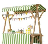 Portable Folding Wooden Market llPopUp Vendor Booth with Striped Canopy & Table Easy AssemblyDisplay nd for Farmers Market & Craft Fairs (4.59in/150cm)