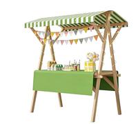 Portable Folding Wooden Market Stall, Pop-Up Vendor Booth with Striped Canopy & Tablecloth, Easy Assembly Outdoor Display for Farmers Market & Craft Fair (Green, 47.2in/120cm)