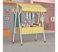 Portable Food Cart, Collapsible Vending Booth on Wheels with Oxford Canopy, 59-Inch Mobile Food Stand for Fairs and Events