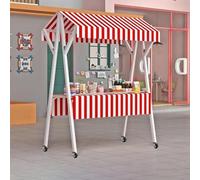 Portable Food Cart, Collapsible Vending Booth on Wheels with Oxford Canopy, 59-Inch Mobile Food Stand for Fairs and Events