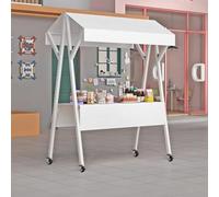 Portable Food Cart, Collapsible Vending Booth on Wheels with Oxford Canopy, 59-Inch Mobile Food Stand for Fairs and Events