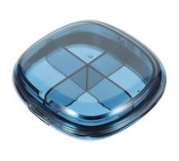Portable Four Compartment Plastic Pill Organizer Case for Home Commuting | Blue Smooth Surface, Compartmentalized Storage for Vitamins and Rings, Protects from Spills, for Elders Caregivers