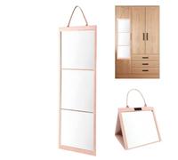 Portable Full Body Mirror Shatterproof Glass Triple Foldable with Handle | Full Body Folding Mirror for Camping Makeup Backstage Home College Office Gym Try-on Dorm Room Bedroom Studio Pink