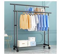 Portable Garment Rack with Wheels, Double Hanging Rails, and Storage Shelf for Home and Retail Display