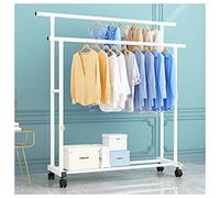 Portable Garment Rack with Wheels, Double Hanging Rails, and Storage Shelf for Home and Retail Display