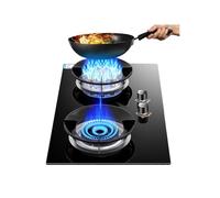 Portable Gas Stove 2 Burners, 5.2KW 9 Cavity Timed High Fire, Black Tempered Glass Cast Iron Pot Holder, For Home Kitchen With Flameout Protection(LPG)