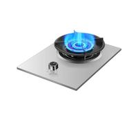 Portable Gas Stove, 5.0KW Camping Cooker, Stainless Steel Construction, Flameout Protection, Tempered Glass, Cast Iron Pot Rack for Indoor and Outdoor Use