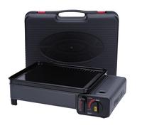 Portable Gas Stove Burner - Stainless Steel Compact Camping Stove - With Barbecue Grill Plate, Drip Tray, Tongs and Carrying Case for Outdoor BBQ, Picnics or Travel Cooking