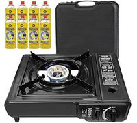 Portable Gas Stove - Single Double Hobs, With 8 Gas Bottles | Camping Hiking Outdoor, Multi Purpose, Camp Accessories Essentials | Durable, Cooker For Food (Single Gas Stove + 8 Gas Bottles)