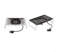 Portable Gas Stove Windproof BBQ Grill for Camping | Windproof shield, stable flame, rainy weather cooking, compact foldable, hiking camping essential(silver)