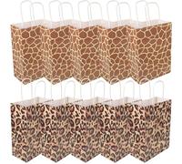 Portable Gift Bags with Handles 10pcs Kraft Paper Bags Leopard Print