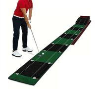 Portable Golf Hitting Mat, Portable Chipping Putting Green with Solid Wood Back Panel, 2 Hole Sizes, Ball Return and 8 Advanced Alignment Guides for Indoor & Outdoor