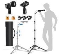 Portable Gooseneck Microphone Stand - Detachable Floor Stand, Height Adjustable From 24" to 67" With 2 Mic Clips for Kids, Singing, Lecture, Stage, Wedding