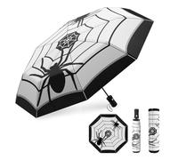 Portable Gothic Spider Umbrella Goth Halloween Gifts Compact Travel Inverted Automatic Folding Umbrellas for Rain Windproof Umbrellas Open Close Auto Sunshade Parasol Umbrella for Sun UV Protection