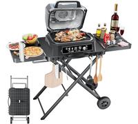 Portable Grill Table Cart for Ninja Woodfire Grill - OG701, OG850, OG951, Large Foldable Barbeque Table for Blackstone, Ooni, Weber, 25" Wide BBQ Stand with Side Shelf, Tissue Holder and J-hooks