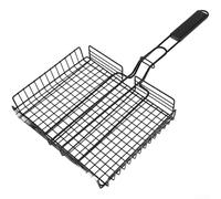 Portable Grilling Basket Foldable Stainless Steel Mesh Clamp Removable Handle for Shrimp Steak Sausages Garden Cooking BBQ Accessories(Black)