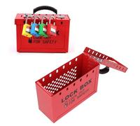 Portable Group Lockout Box, 235x155x95mm/9.3x6.1x3.7in Steel Plate Group Safety Lock Tagout Box with 12 Slots for Lockout Hasps, Lockout Tags, Circuit Breakers(Red)