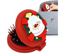 Portable Hair Brush,Christmas Theme Travel Hair Comb - Travel Brush Hair Styling Tool, Wet and Dry Hair Round Compact Massage Comb for Purse Pocket