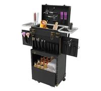 Portable Hair Salon Stylist Toolbox with Wheel and Password Lock, Black and Gold Barber Salon Make-up Stylist Carrying 38 * 25 * 82cm Lockable Cosmetic Organizer Tool Storage for Trimmers Storage