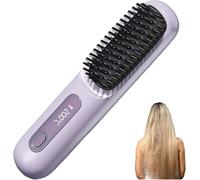 Portable Hair Straightener Pro Brush, 2025 Upgraded Cordless Hair Straightener Brush, Fast Heating Portable Straightening Comb for Women Travel LED Display 3 Temperature Settings (Purple-1)