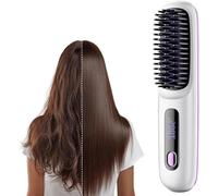 Portable Hair Straightener Pro Brush, 2025 Upgraded Cordless Hair Straightener Brush, Fast Heating Portable Straightening Comb for Women Travel LED Display 3 Temperature Settings (White-1)