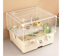 Portable Hamster Cage, 2-Floors Hamster Habitat Small Animal Critter Enclosure, Mouse Gerbil Reptiles Palace Rat Habitat Cage(White)