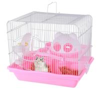 Portable Hamster Cage - Includes Running Wheel, Water Bottle & Cat-Shaped Cabin (Easy Clean)