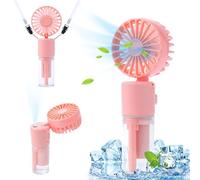 Portable Hand Fan with Water Mist Spray, 2000mAh USB Rechargeable Personal Handheld Misting Fan, 4 Speed Battery Powered Cooling silent Mini Fan for Office Outdoor Trip Travel Park Camping (Pink)