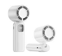 Portable Hand Held Fan, Mini 3 In 1 Foldable Fan 40-199 speeds free adjustment of wind speed with LED Display Lanyard and Base, for Bedroom Office Outdoor Home Camping School (White)