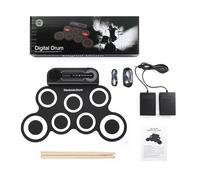 Portable Hand Roll Drum Rechargeable Electronic Drum Silicone Exercise Pad Speaker Drum Stick Foot Pedal for Kids Adults and Beginners