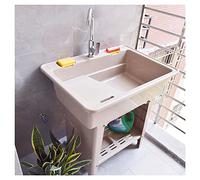 Portable Hand Washing Station, Outdoor Sink, Portable Sink, Freestanding Sink, Plastic Utility Sink with Washboard Laundry Tub, Cold and Hot Water Faucet for Laundry Room, Garage, Basement, Garden