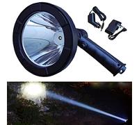 Portable Handheld 5Inch Hunting Light Rechargeable LED Spotlight T6 Chip 60W Super Bright 6000K White Light Lamp for Indoor Outdoor Activities with Charger and Cigarette Lighter Plug Adapter