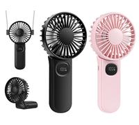 Portable Handheld Fan 2 Pack, Foldable Mini Hand Fan USB Rechargeable Battery Operated Fan with 5 Speeds Quiet Small Personal Neck Fan Eyelash Fan for Women Men Office Outdoor Travel Camping