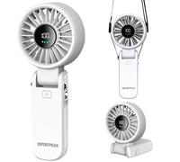 Portable Handheld Fan,2025 Powerful Portable Fan with LED Display 4000mAh,180°Folded,5 Speeds,Lanyard; 3-IN-1 Hand/Desk/Neck Fan,for Outdoor Activities Travel Essentials Gifts for Women,Men(White)