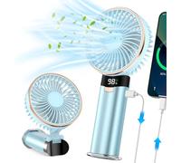 Portable Handheld Fan, 4 in 1 5200mAh USB Rechargeable Foldable Personal Hand Held Fan with Metal Handle, Power Bank, LED Display, 6 Speeds for Travel/Summer/Concerts/Lash, Gifts for Men Women