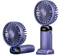 Portable Handheld Fan, Battery Operated Fan with Base, 8 Hours, Digital Display, 5 Speeds, 90° Ajustable, Rechargeable Mini Fan for Outdoor Indoor (Dark blue)