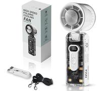 Portable Handheld Fan,Turbo Hand Fan with Ice Cooling Plate & LED Light,1-100 Speed Adjustable USB Rechargeable,Powerful Instant TEC Cooling Personal Fan for Travel,Outdoor,Camping (White)