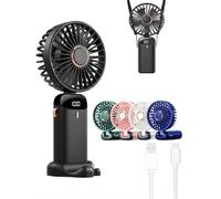 Portable Handheld Fan USB Rechargeable 5000mAh, 3-in-1 Hand Fan, Neck Fan & Desk Fan with Digital Display, 5 Speed Settings, Foldable Mini Personal Cooling Fan with Lanyard for Travel, Office & Home