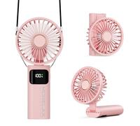 Portable Handheld Fan, USB Rechargeable Foldable Mini Personal Fan, 5200mAh, 180 Adjustable, 6 Speed Wind, 3 IN 1 Hand Cooling Desk Fan with LED Display for Home Office School Outdoor Travel, Pink
