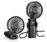 Portable Handheld Fan, USB Rechargeable Foldable Mini Personal Fan, 5200mAh, 180 Adjustable, 6 Speed Wind, 3 IN 1 Hand Cooling Desk Fan with LED Display for Home Office School Outdoor Travel, Black