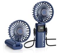 Portable Handheld Fan, USB Rechargeable Foldable Mini Personal Fan, 5200mAh, 180 Adjustable, 6 Speed Wind, 3 IN 1 Hand Cooling Desk Fan with LED Display for Home Office School Outdoor Travel, Blue