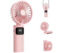 Portable Handheld Fan, USB Rechargeable Foldable Mini Personal Fan, 5200mAh, 180 Adjustable, 6 Speed Wind, 3 IN 1 Hand Cooling Desk Fan with LED Display for Home Office School Outdoor Travel, Pink