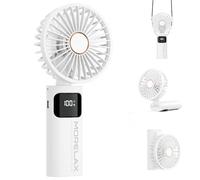 Portable Handheld Fan, USB Rechargeable Foldable Mini Personal Fan, 5200mAh, 180 Adjustable, 6 Speed Wind, 3 IN 1 Hand Cooling Desk Fan with LED Display for Home Office School Outdoor Travel, White