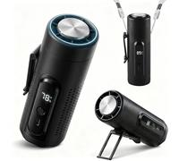 Portable Handheld Fan with Ice Cooling Plate, 3 in 1 Mini Personal Fan with Light & Clip, 5 Speed Rechargeable Fan with LED Display & Hidden Stand, Hands Free Camping Fan for Travel, Desk (Black)