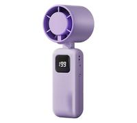 Portable Handheld Fan with LED Display, 199-Level Stepless Speed Control, Foldable, USB-C Rechargeable, Aero-Engine Turbine Blades, Compact Personal Fan for Travel (Purple)