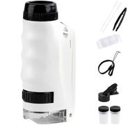 Portable Handheld Microscope with LED Light, 60x-120x Zoom, Phone Adapter for Outdoor STEM Exploration, White, 3.7 in Height, Science Kit for Viewing and Recording Tiny Details